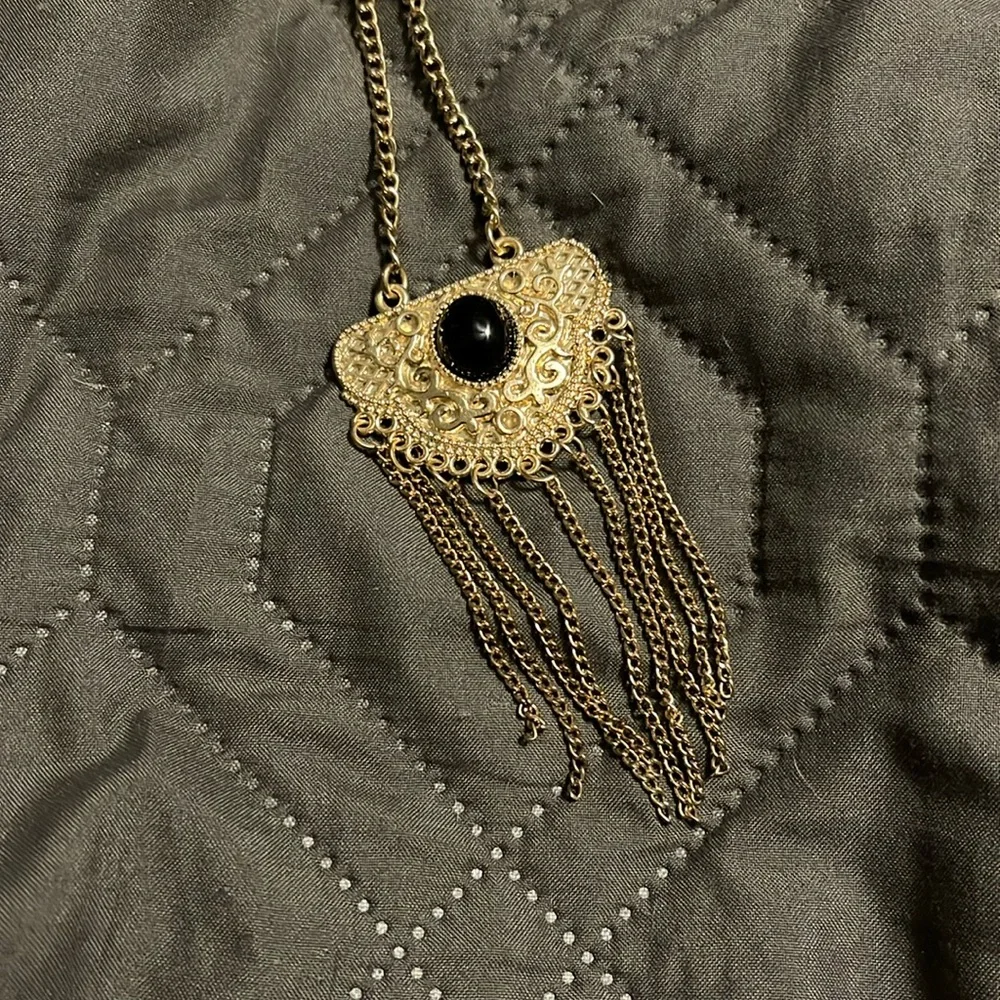 Rudiment Gold Pendant Necklace with Black Stone - Picture 1 of 3